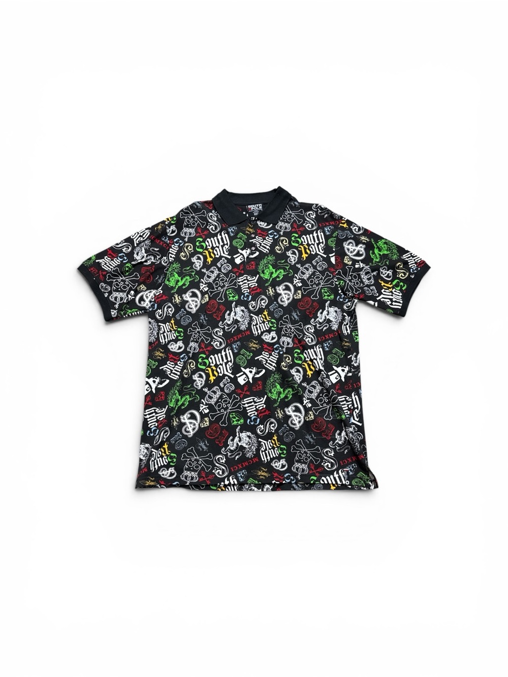 Vintage Y2K Southpole Vibrant Logo Graphic Print Crossbone Short Sleeve Polo 2XL